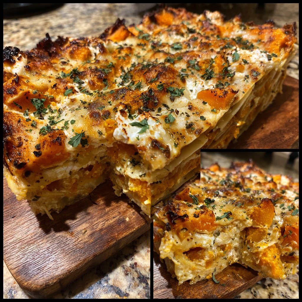 Lasagne mit Kürbis und Feta