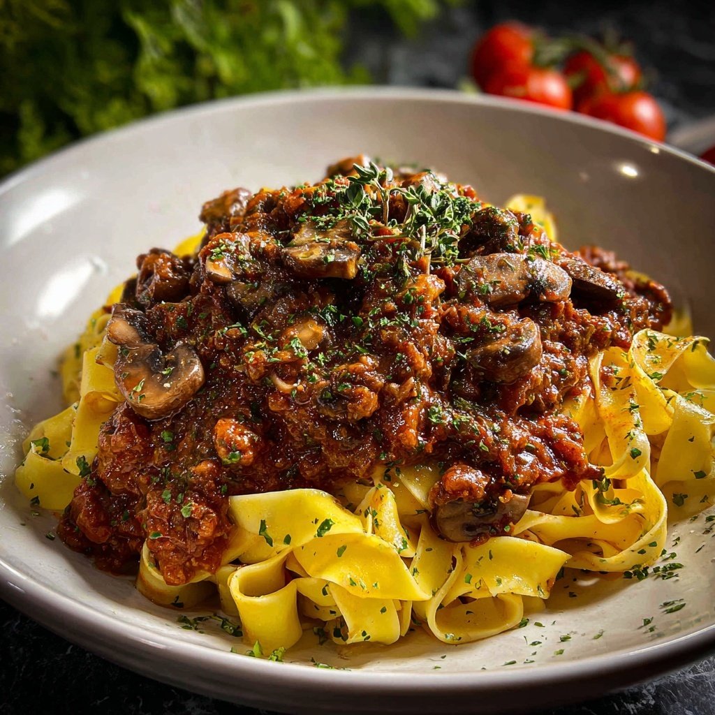 Pilz-Bolognese mit Tagliatelle